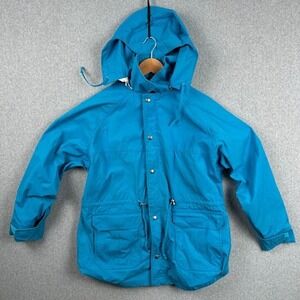 Vintage Woolrich Woman's Rain Jacket Peacock Coat Large Teal Blue Made‎ in USA